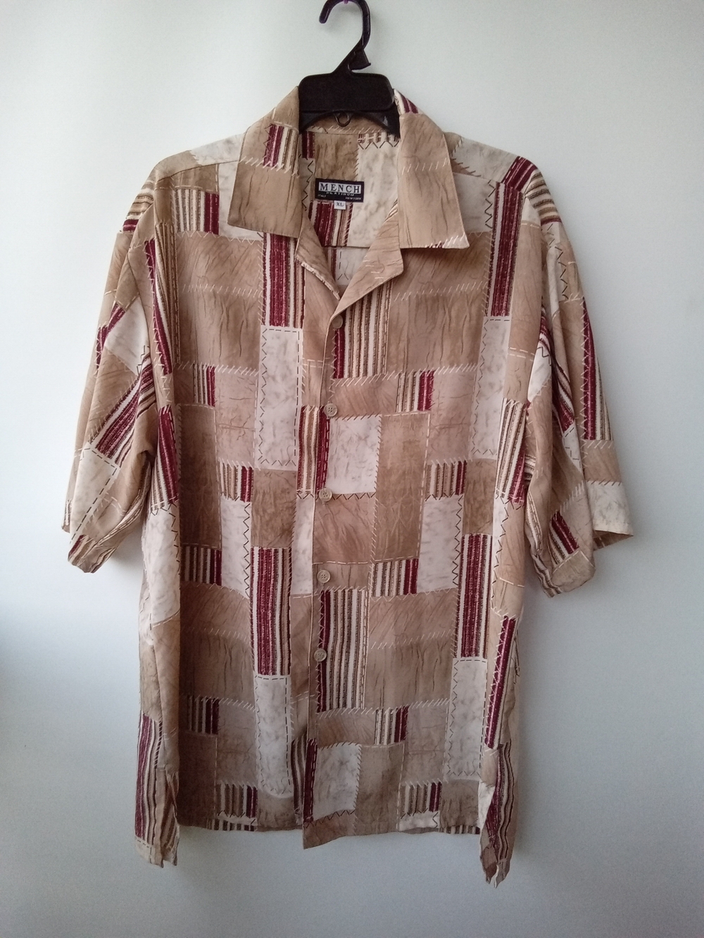 Mench Platinum Vintage Geometric Patchwork Button Up Shirt Men's XL USA Made